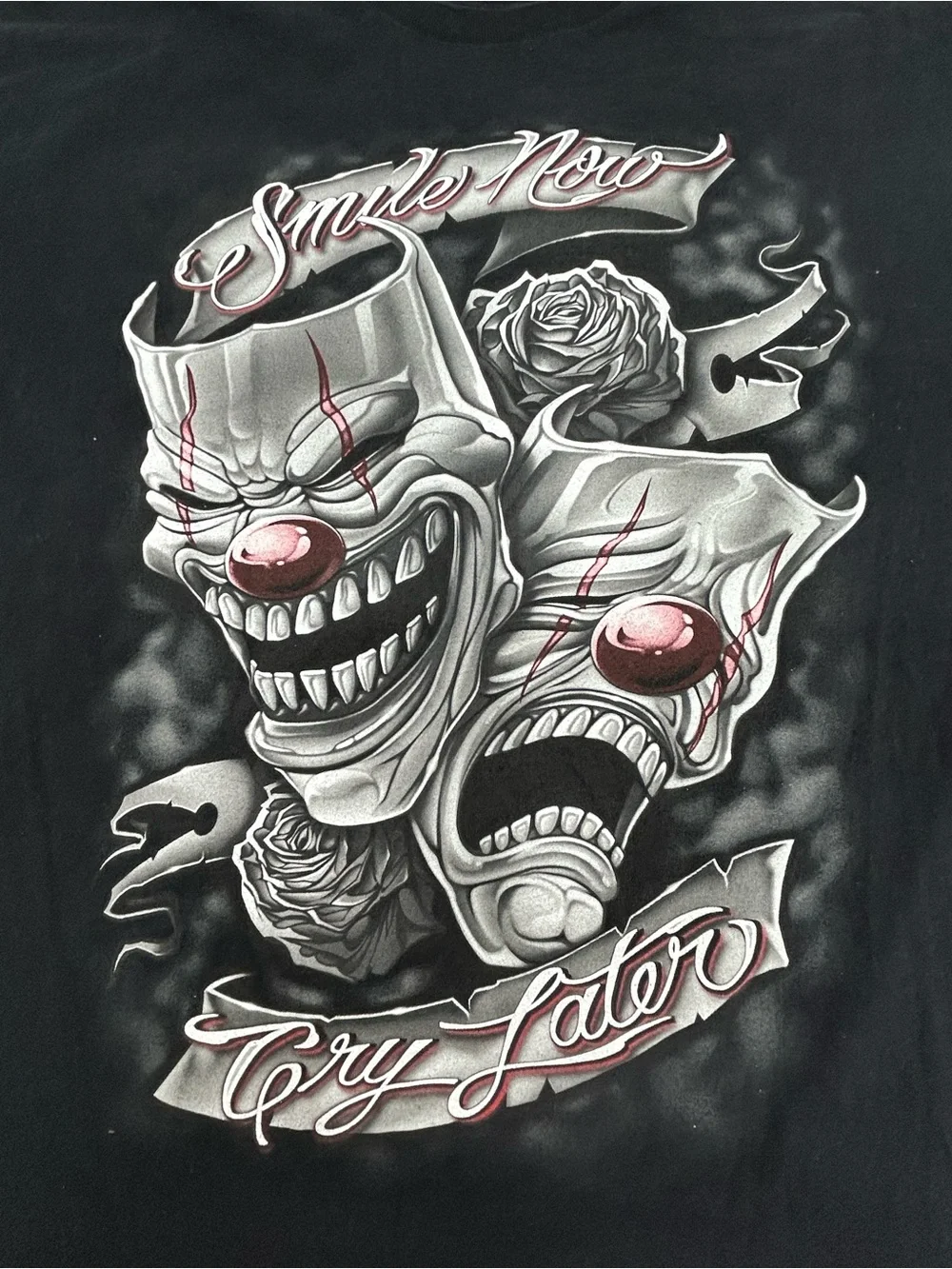 DOM Black Graphic Smile Now Cry Later Clown Face Short Sleeve Tee XL